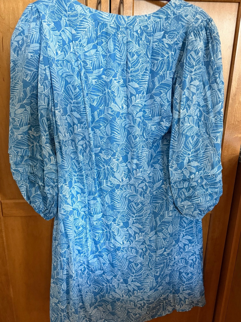 Blue Leaf-Print Women's Dress by Broadway Rose - Picture 3 of 4